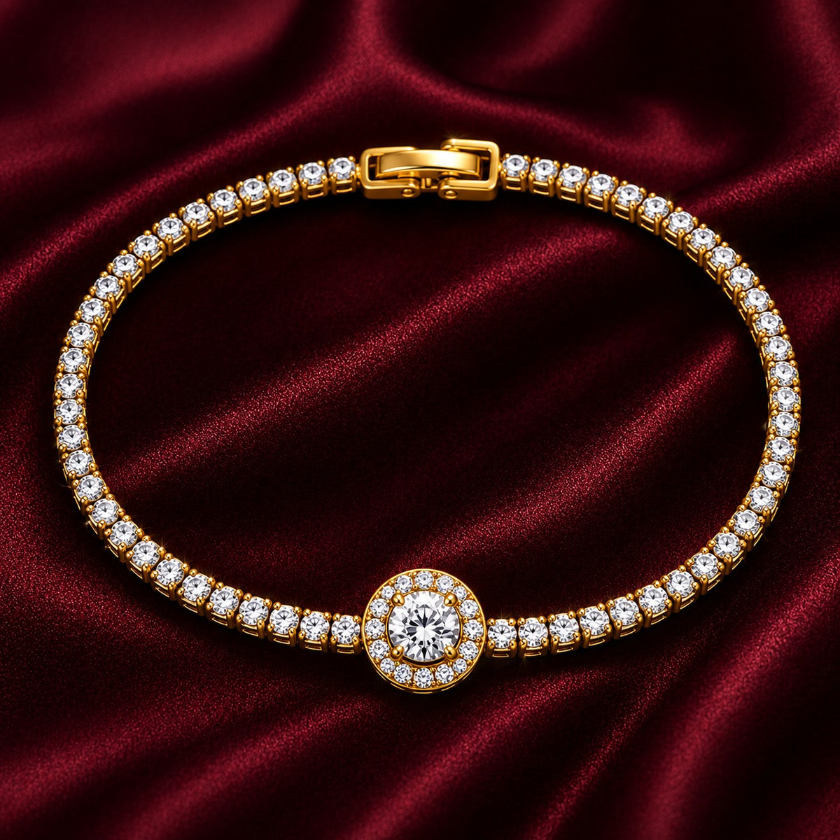 18K Halo Tennis Bracelet