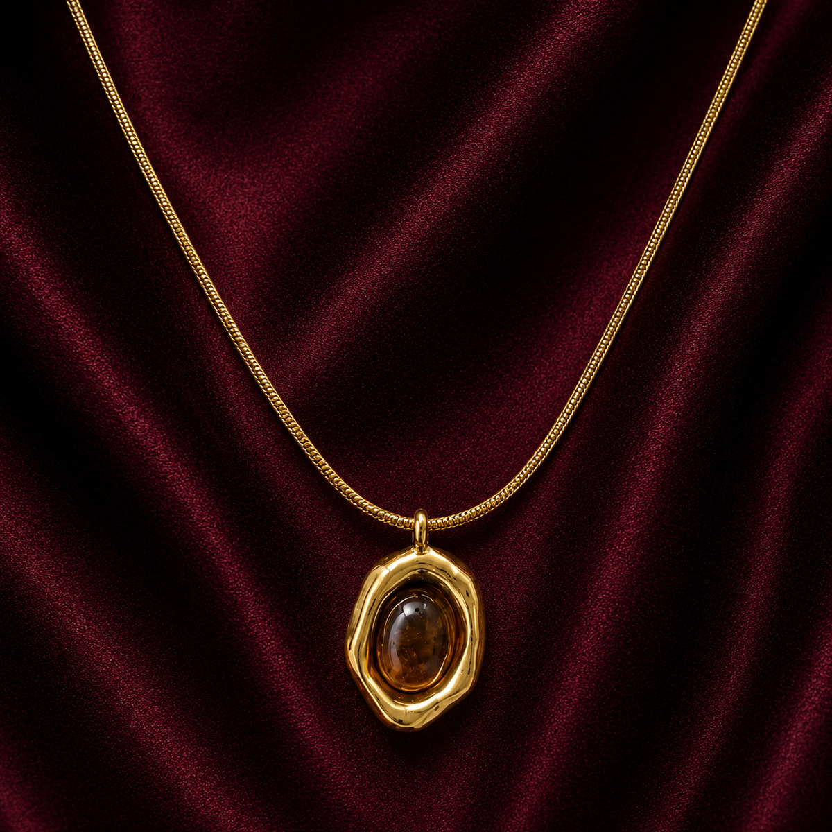 18K Gold Plated Golden Amber Stone Necklace