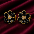 18K Black Blossom Enamel Stud Earrings