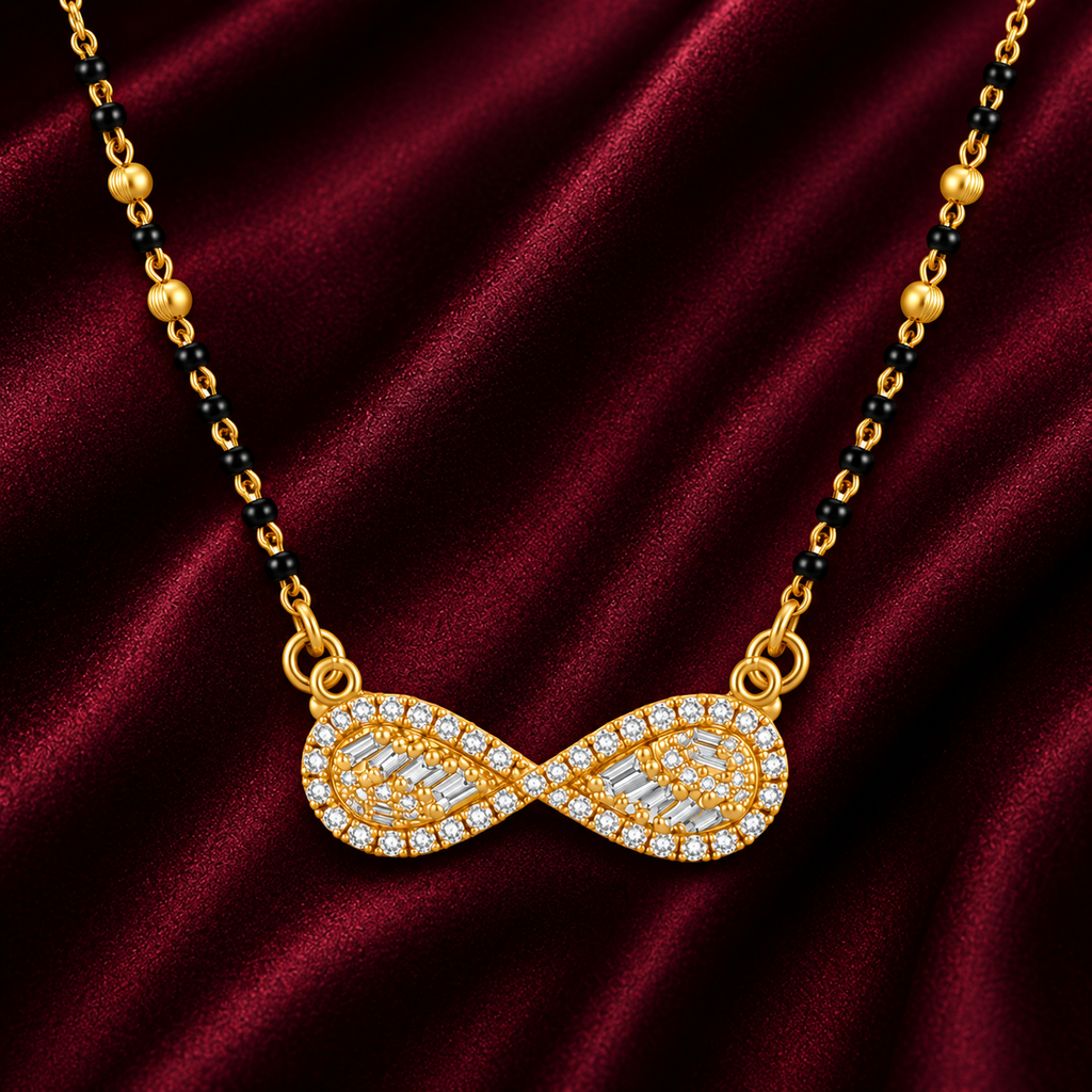 18K Gold Tone Anti-Tarnish Infinity Bow Pendant Mangalsutra