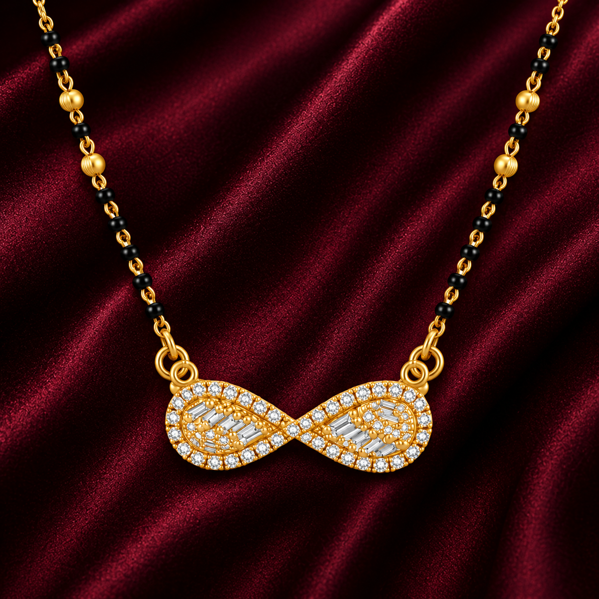 18K Gold Tone Anti-Tarnish Infinity Bow Pendant Mangalsutra