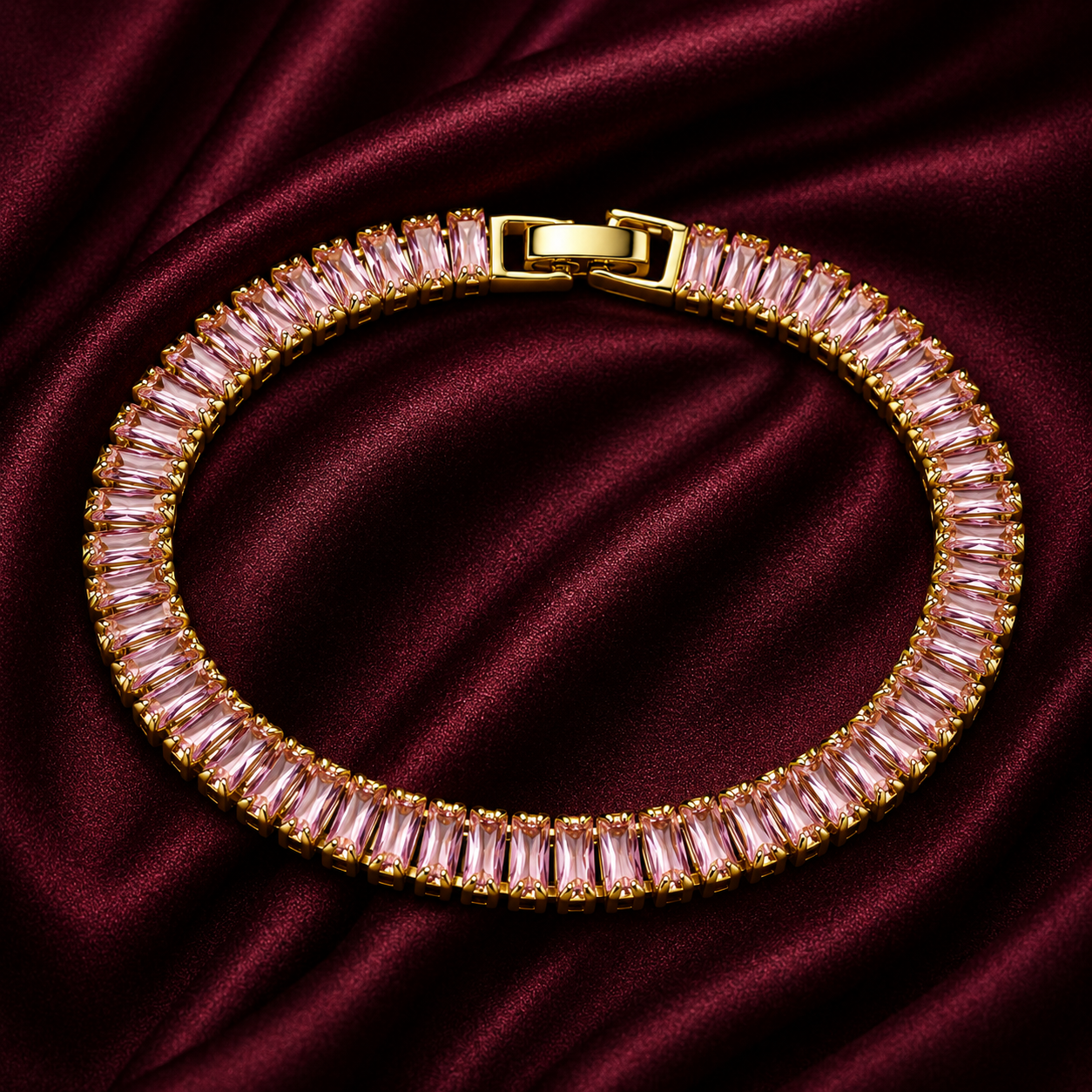 18K Pink Baguette Crystal Tennis Bracelet