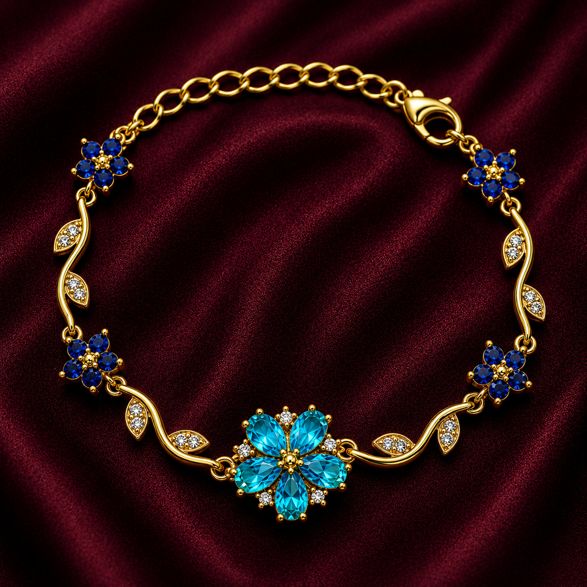 18K Blue Floral Crystal Bracelet