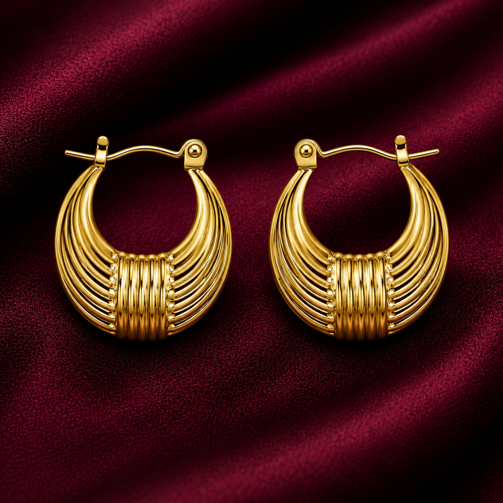18K Vintage Ribbed Hoop Earrings