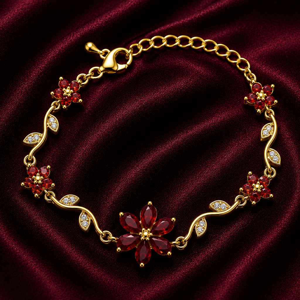 18K Ruby Floral Crystal Bracelet