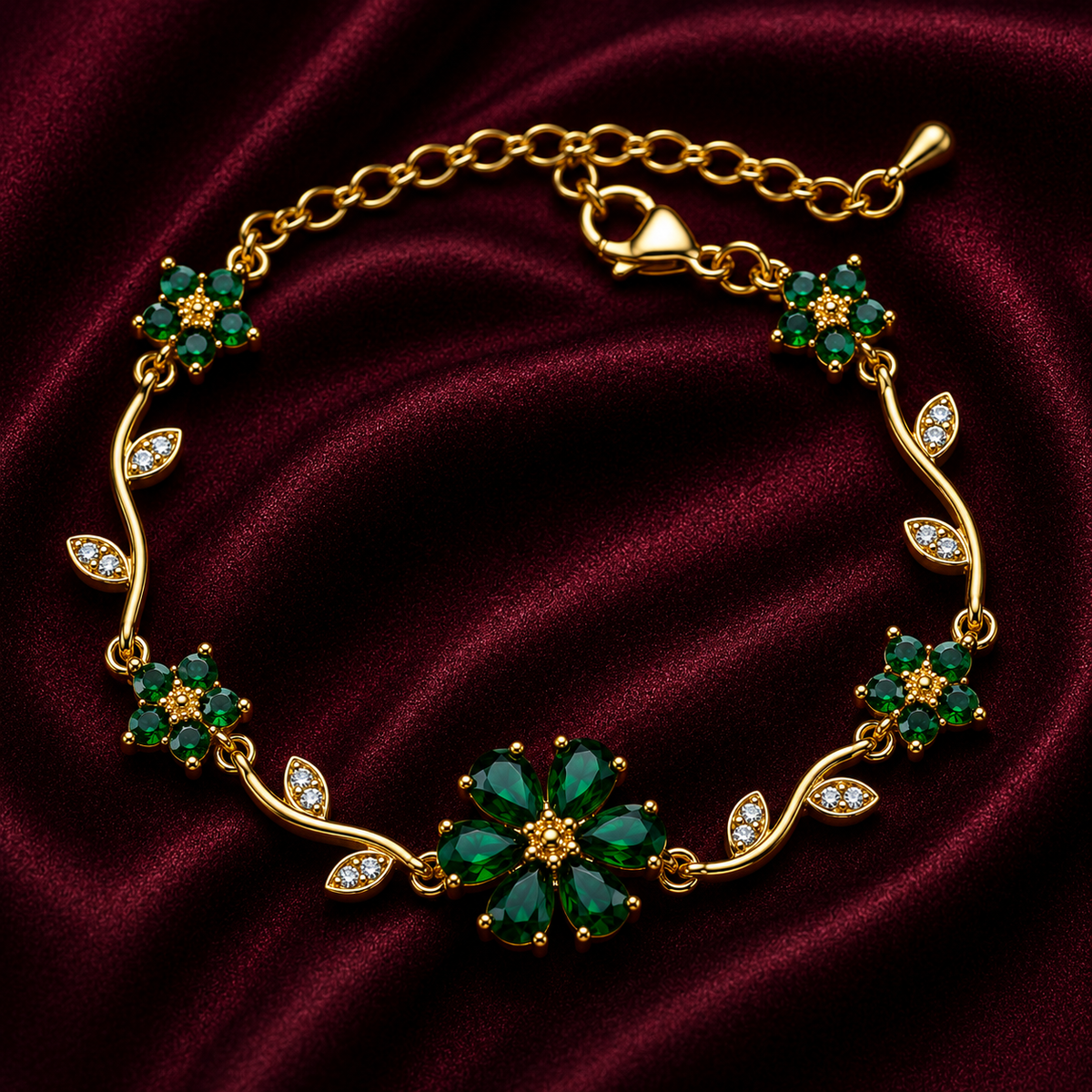 18K Emerald Floral Crystal Bracelet