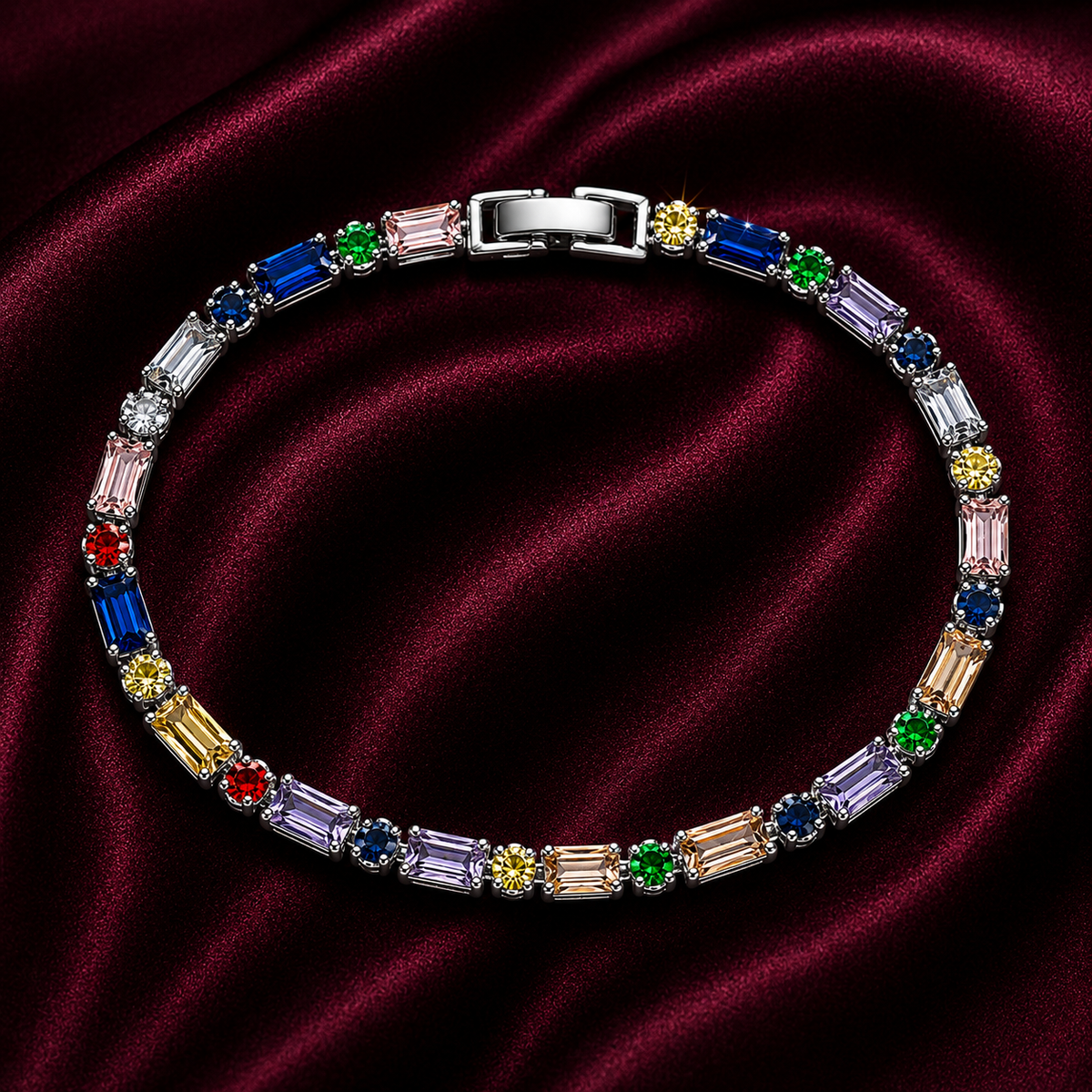 18K Multicolor Crystal Tennis Bracelet