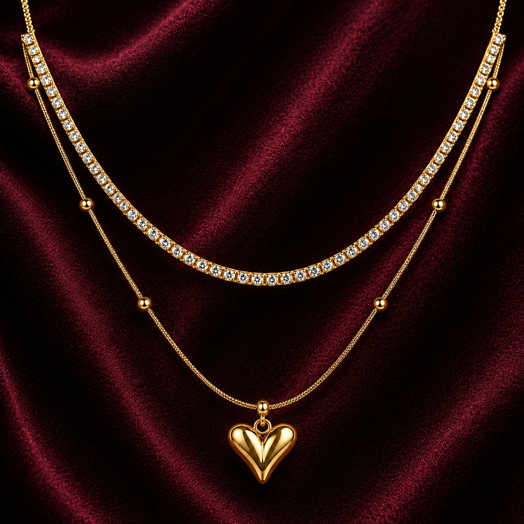 18K Layered Heart Necklace