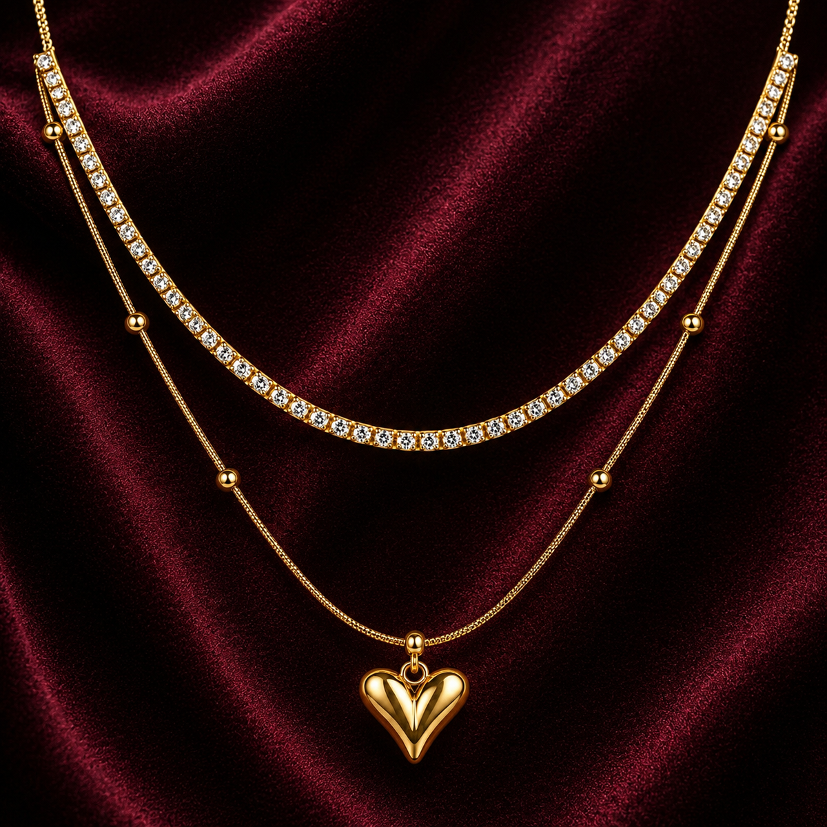 18K Layered Heart Necklace