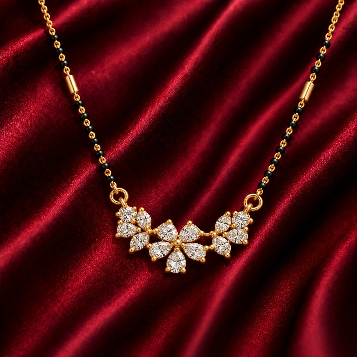 18K Gold Tone Anti-Tarnish Floral Crystal Pendant Mangalsutra