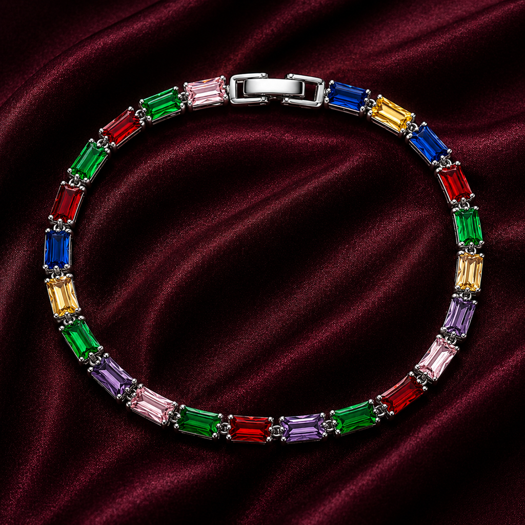 18K Rainbow Baguette Crystal Tennis Bracelet