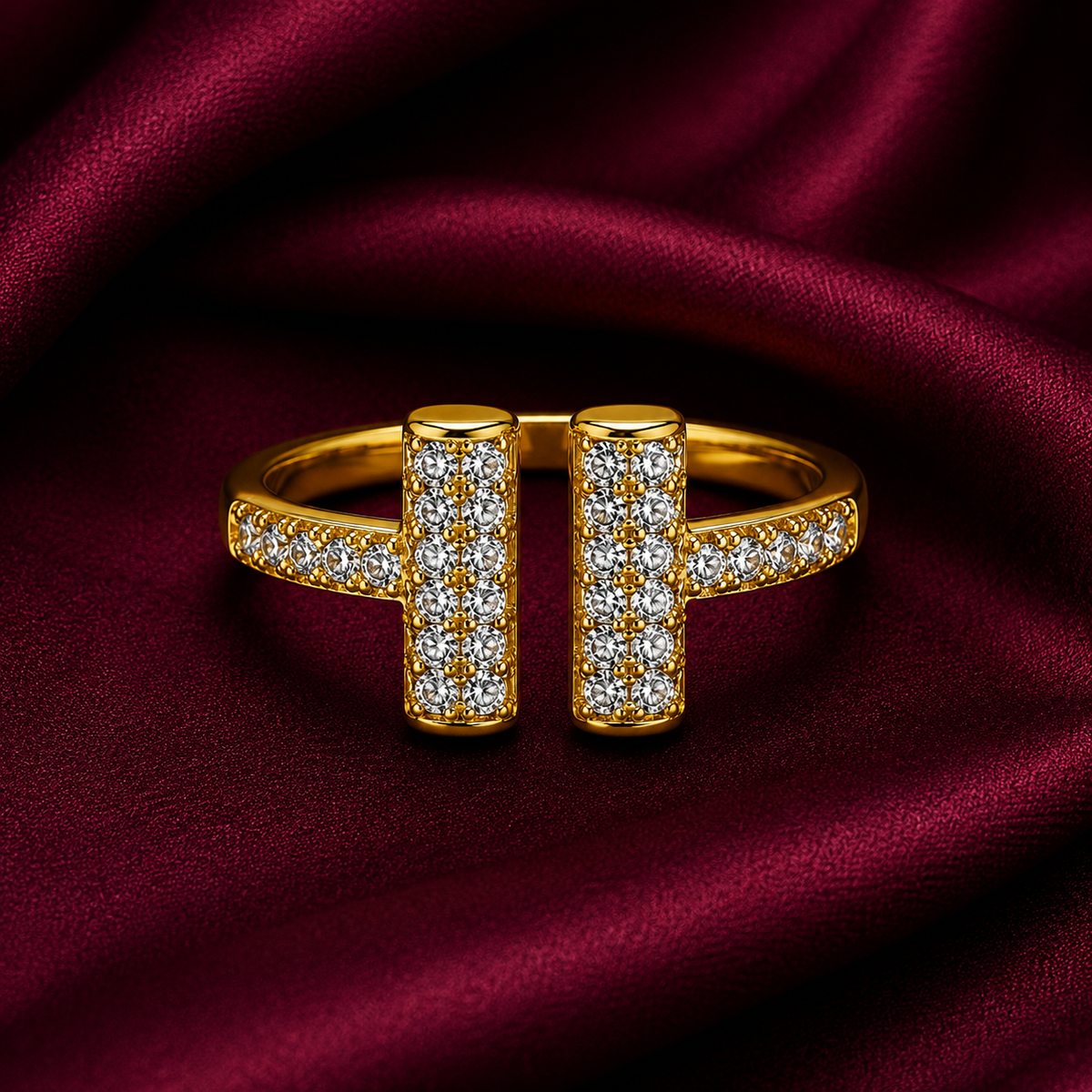 18K Double Bar Crystal Open Ring