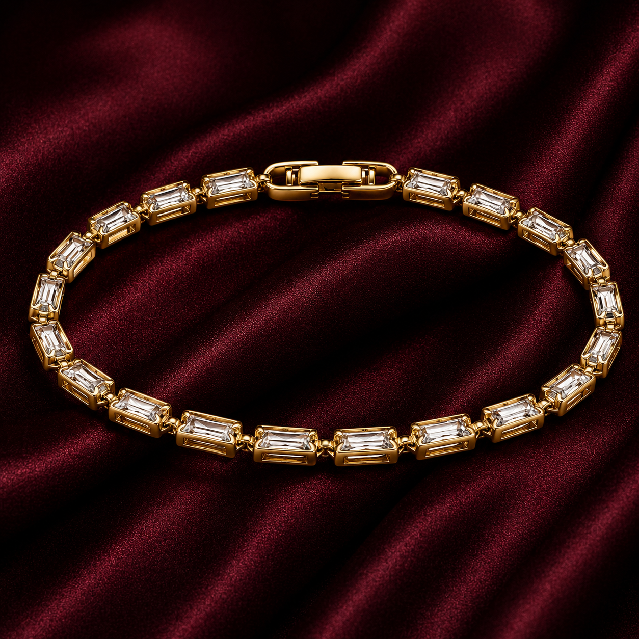 18K Emerald-Cut Crystal Tennis Bracelet