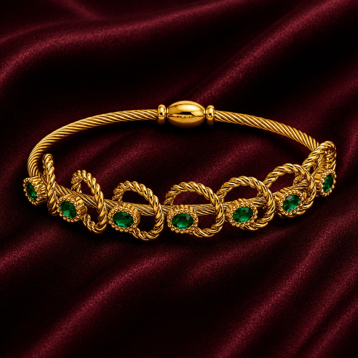 18K Emerald Rope Cable Bracelet