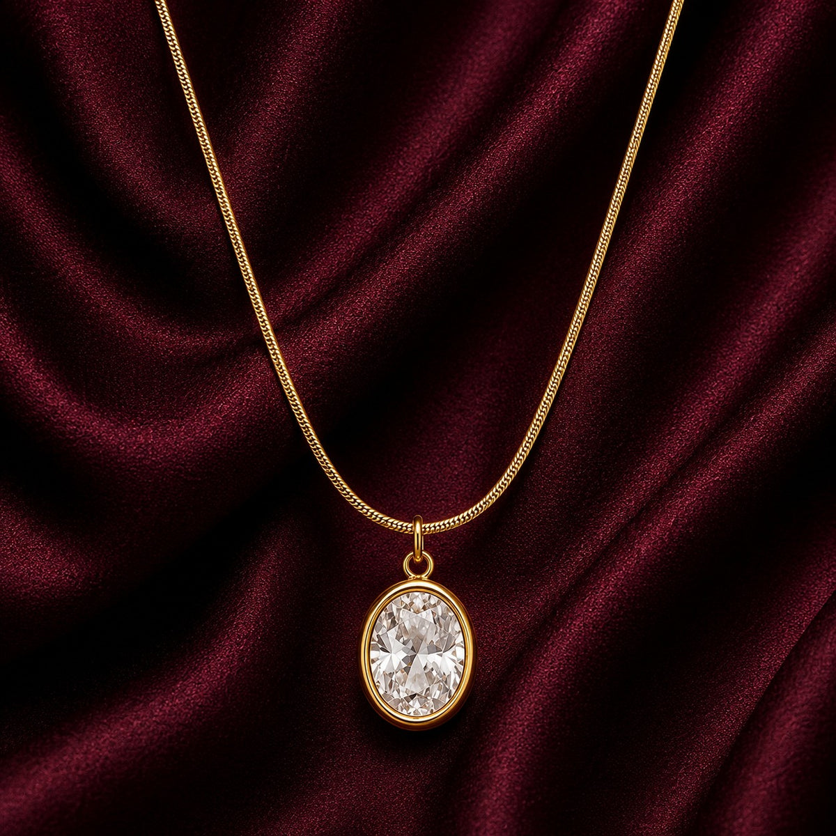 18K Gold Plated Crystal Oval Necklace