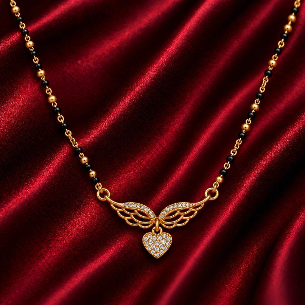 18K Gold Tone Anti-Tarnish Wing Heart Pendant Mangalsutra