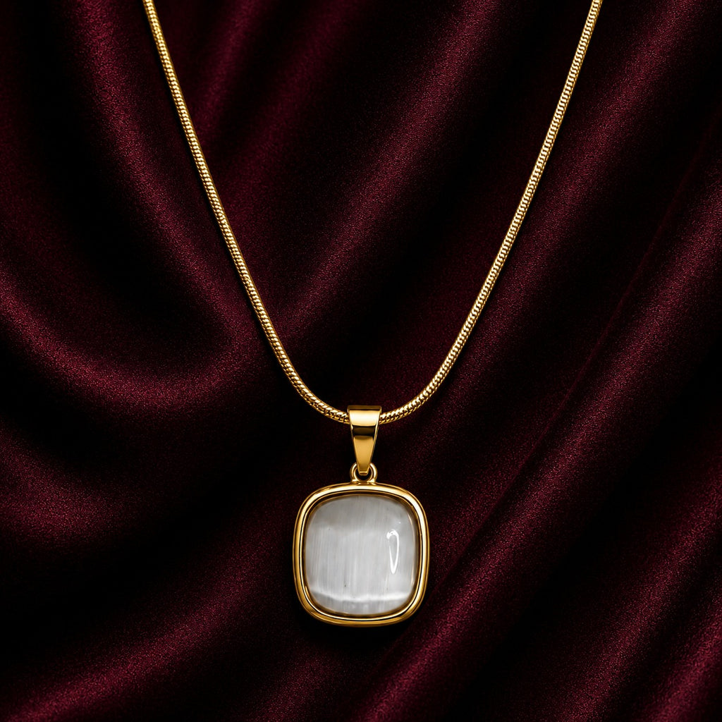 18K Gold Plated White Cat's Eye Necklace