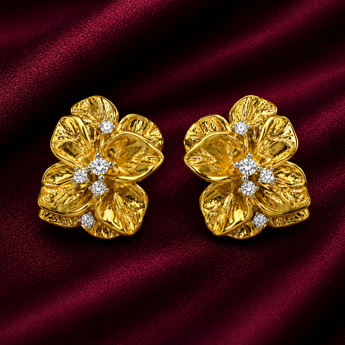18K Bloom Crystal Floral Stud Earrings