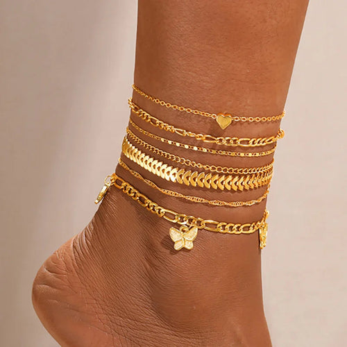 3pcs Retro Pearl Beads Anklet for Women Fashion Handmade Shell