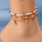 3pcs Retro Pearl Beads Anklet for Women Fashion Handmade Shell