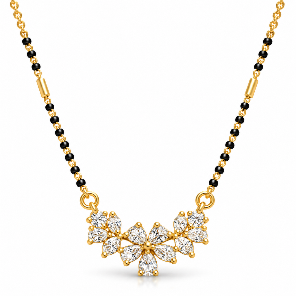 18K Gold Tone Anti-Tarnish Floral Crystal Pendant Mangalsutra