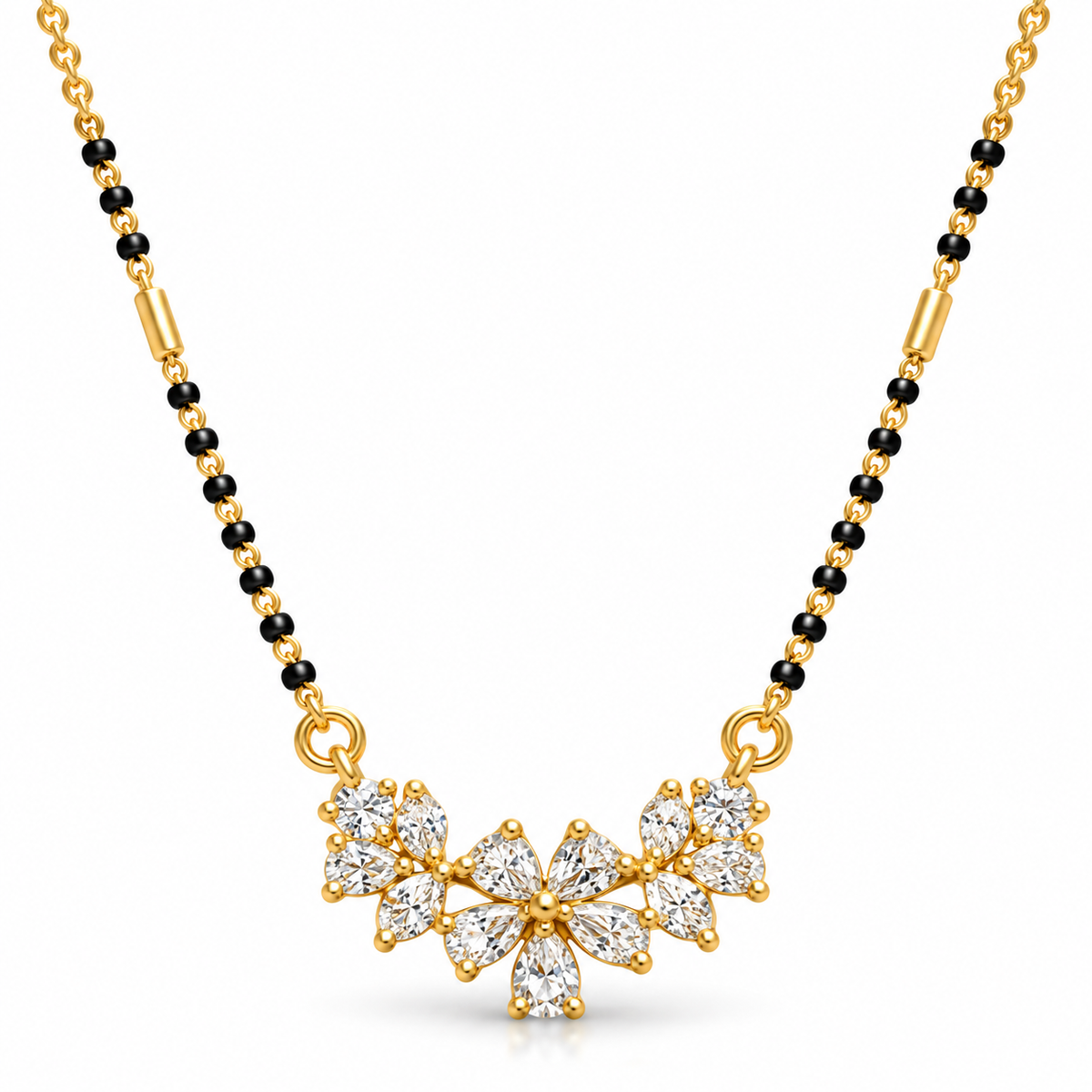 18K Gold Tone Anti-Tarnish Floral Crystal Pendant Mangalsutra