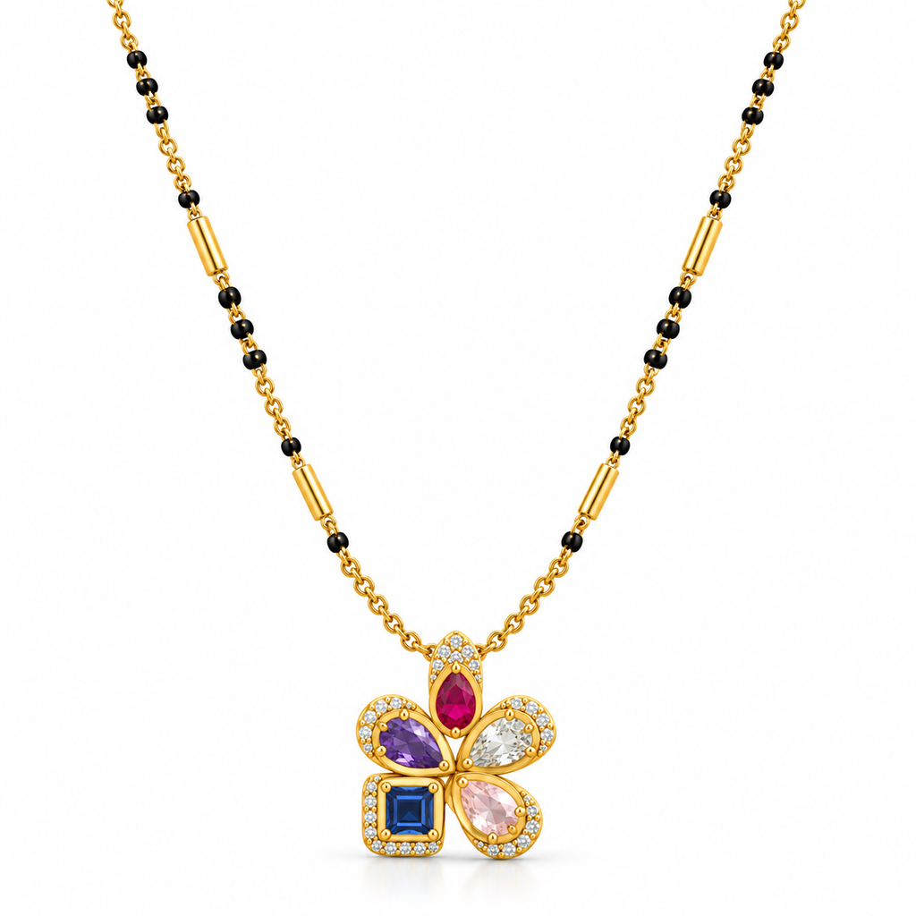 18K Gold Tone Multicolor Floral Gemstone Mangalsutra