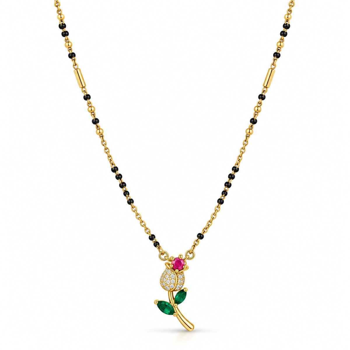 18K Gold Tone Anti-Tarnish Floral Rose Pendant Mangalsutra