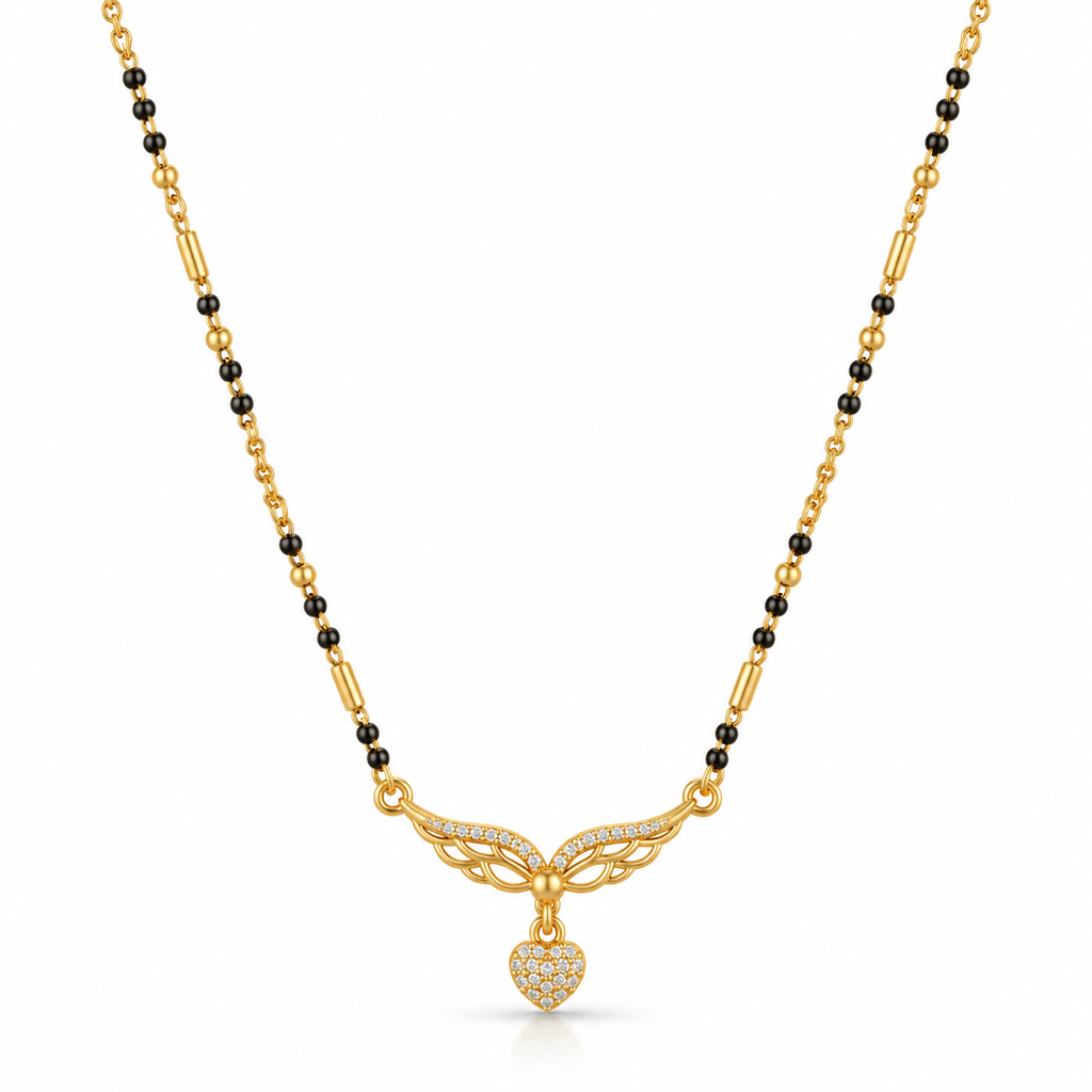 18K Gold Tone Elegant Wing Pendant Mangalsutra