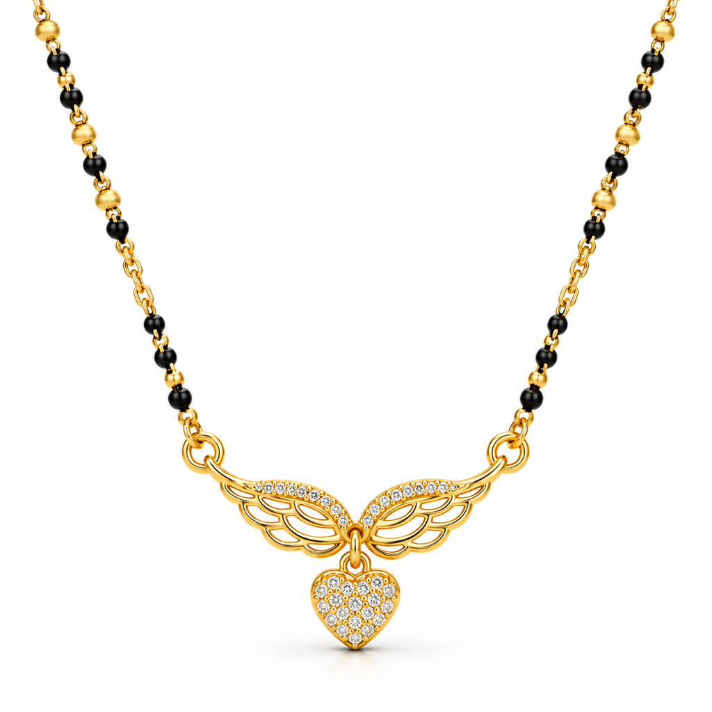 18K Gold Tone Anti-Tarnish Wing Heart Pendant Mangalsutra