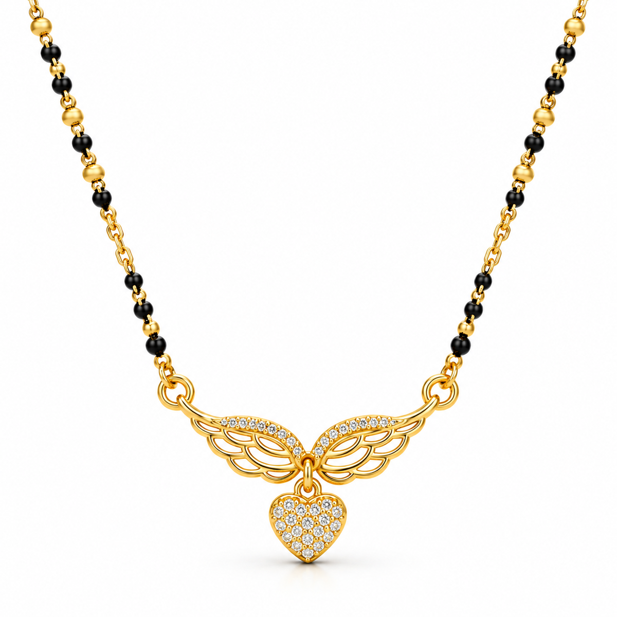 18K Gold Tone Anti-Tarnish Wing Heart Pendant Mangalsutra