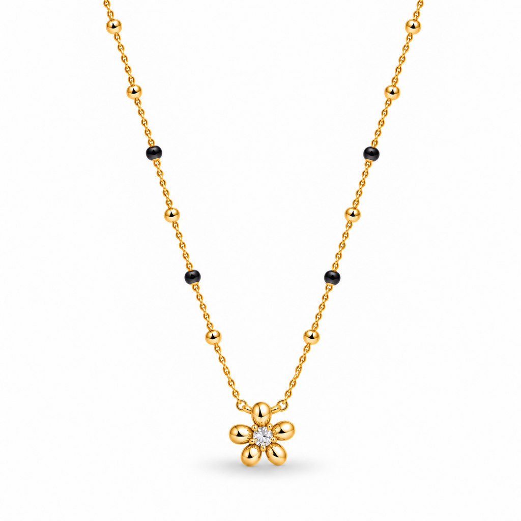 18K Gold Tone Anti-Tarnish Flower Pendant Mangalsutra for Women
