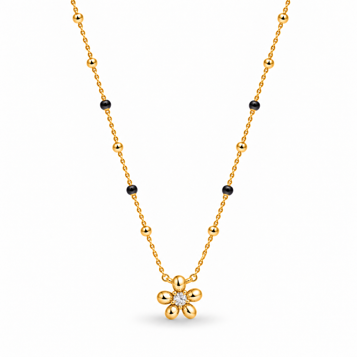 18K Gold Tone Anti-Tarnish Flower Pendant Mangalsutra for Women