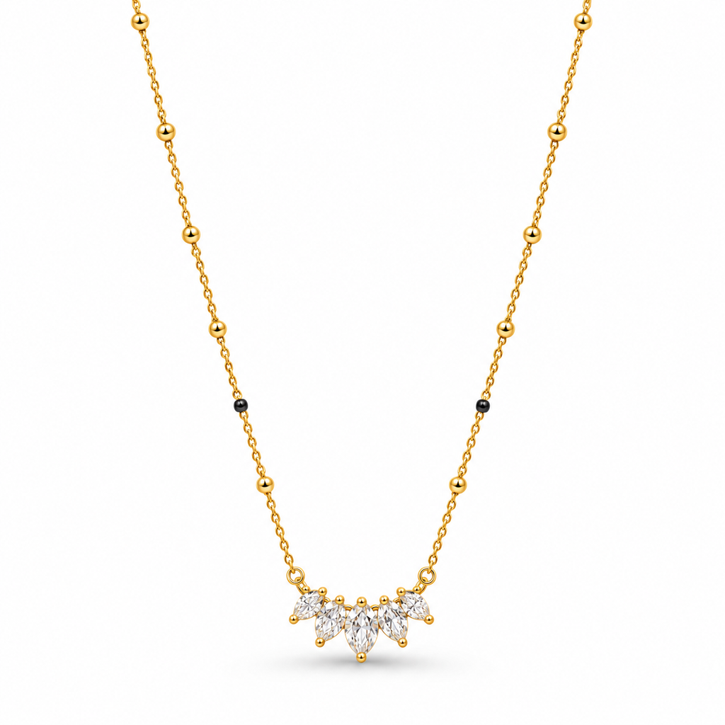 18K Gold Tone Anti-Tarnish Marquise Crown Mangalsutra for Women