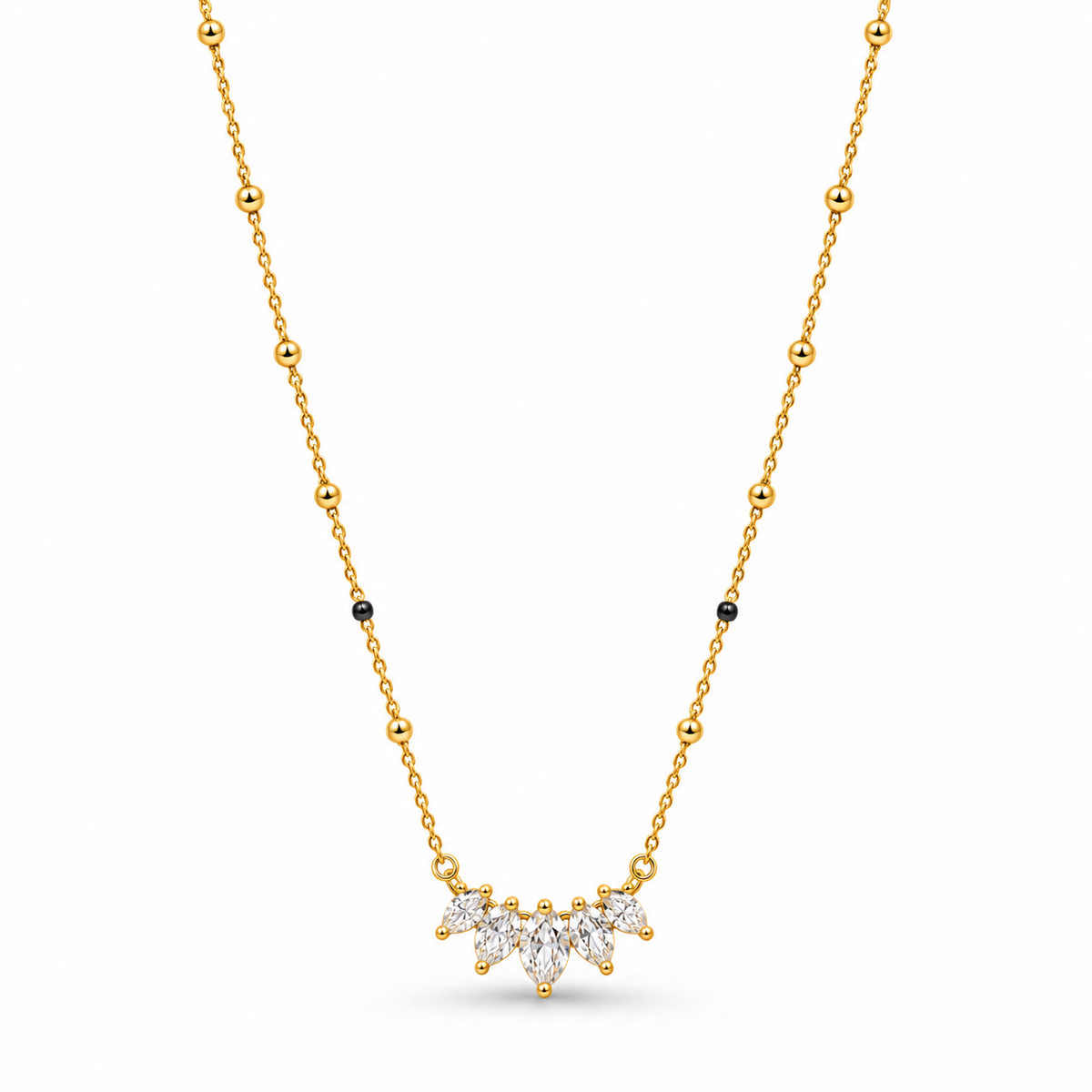 18K Gold Tone Anti-Tarnish Marquise Crown Mangalsutra for Women