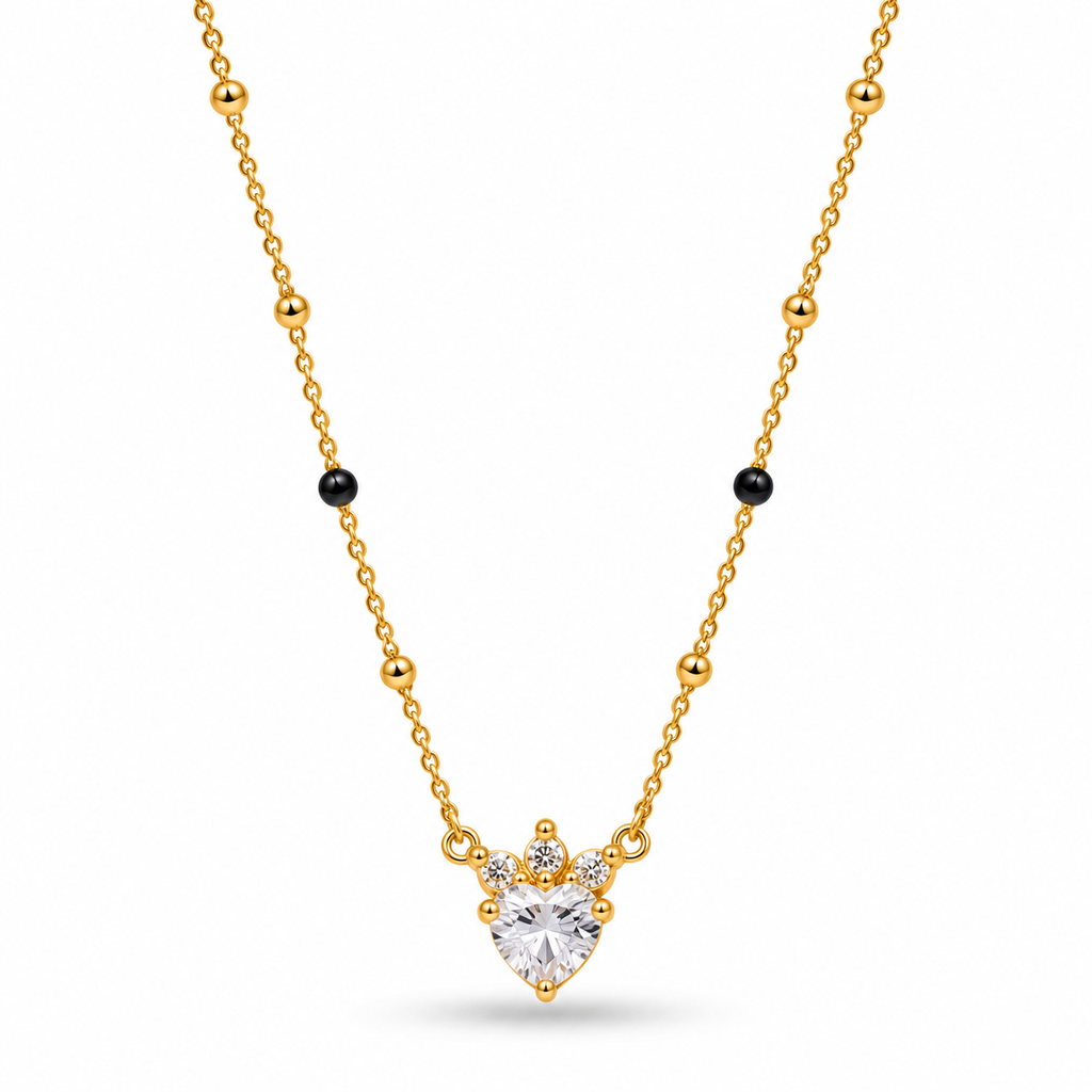 18K Gold Tone Anti-Tarnish Crown Heart Mangalsutra for Women