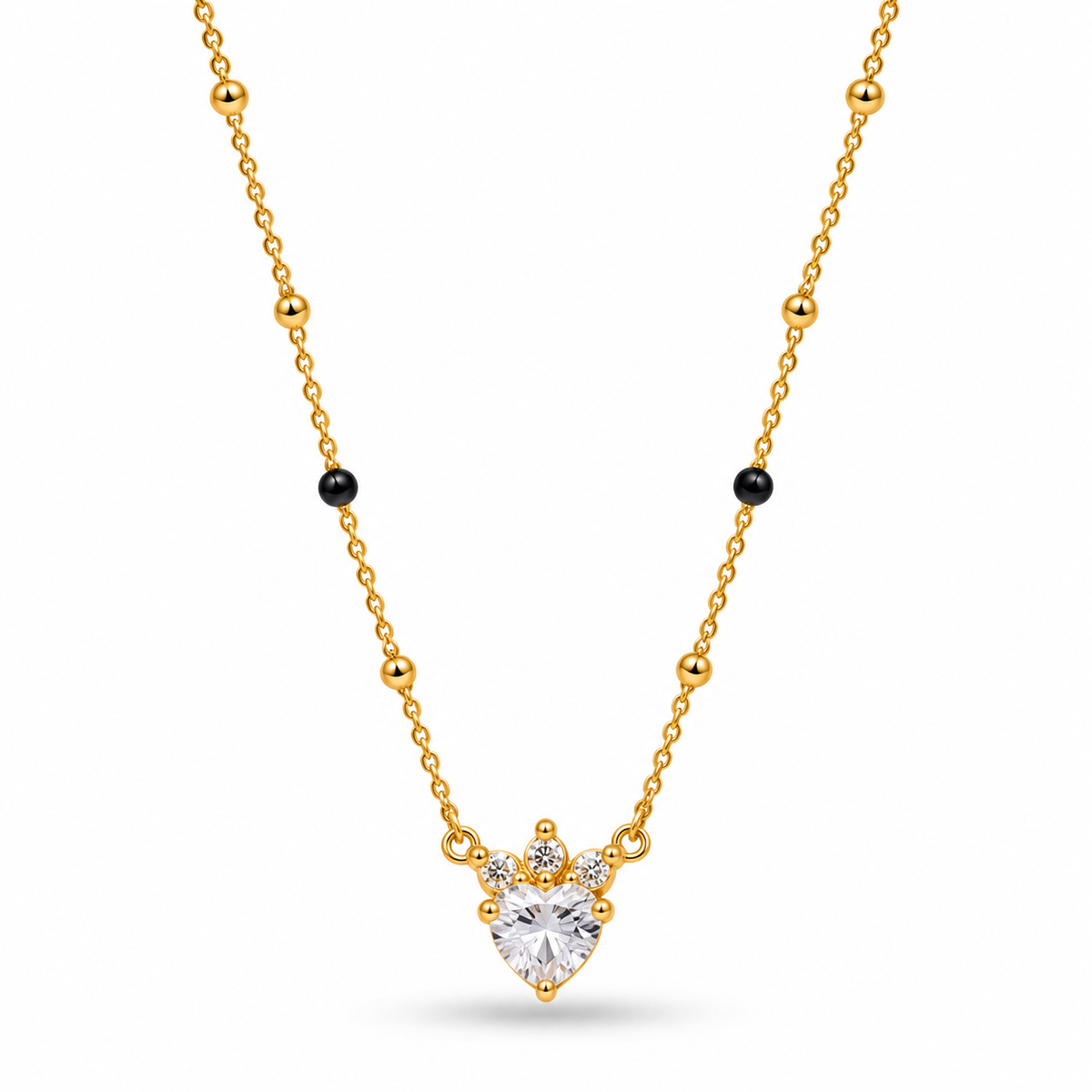 18K Gold Tone Anti-Tarnish Crown Heart Mangalsutra for Women