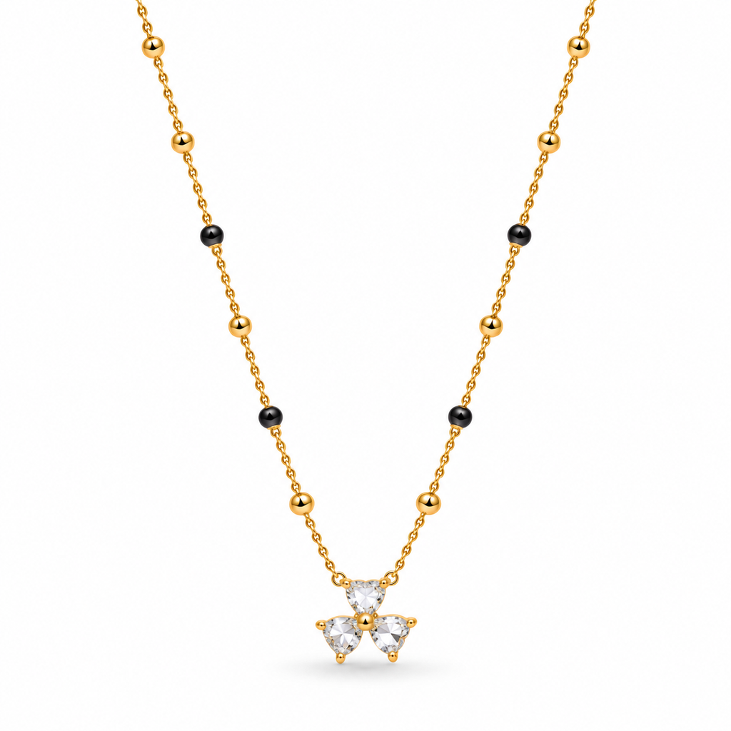18K Gold Tone Anti-Tarnish Trefoil Heart Mangalsutra for Women