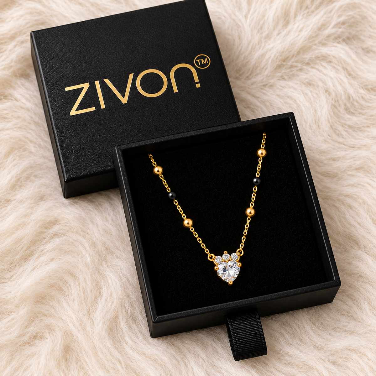 18K Gold Tone Anti-Tarnish Crown Heart Mangalsutra for Women