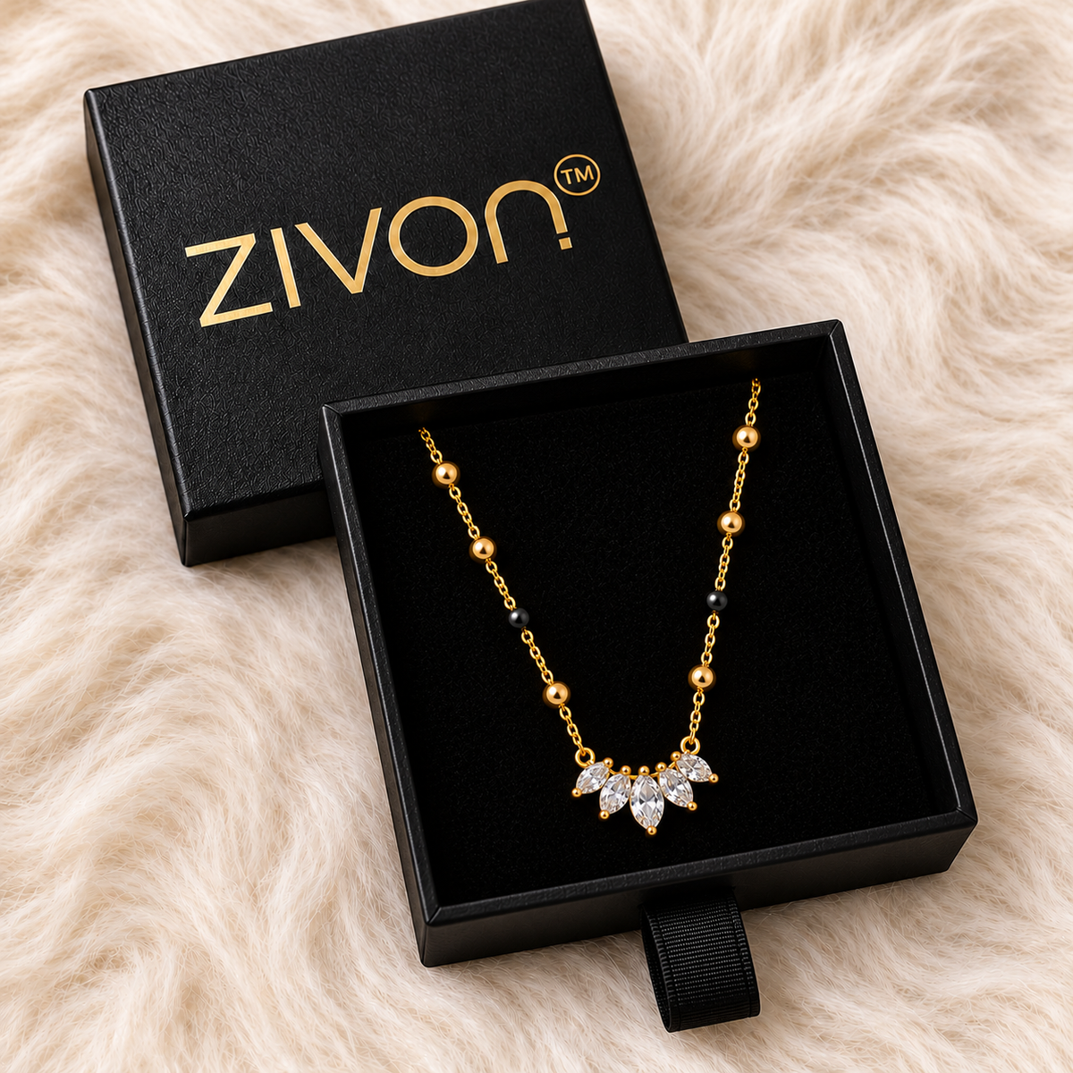 18K Gold Tone Anti-Tarnish Marquise Crown Mangalsutra for Women