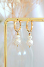 24 Karats Freshwater Pearls Baroque Dangle Hoops