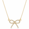 Gold Bow Pendant Necklace with Sparkling Crystals – Elegant Women’s