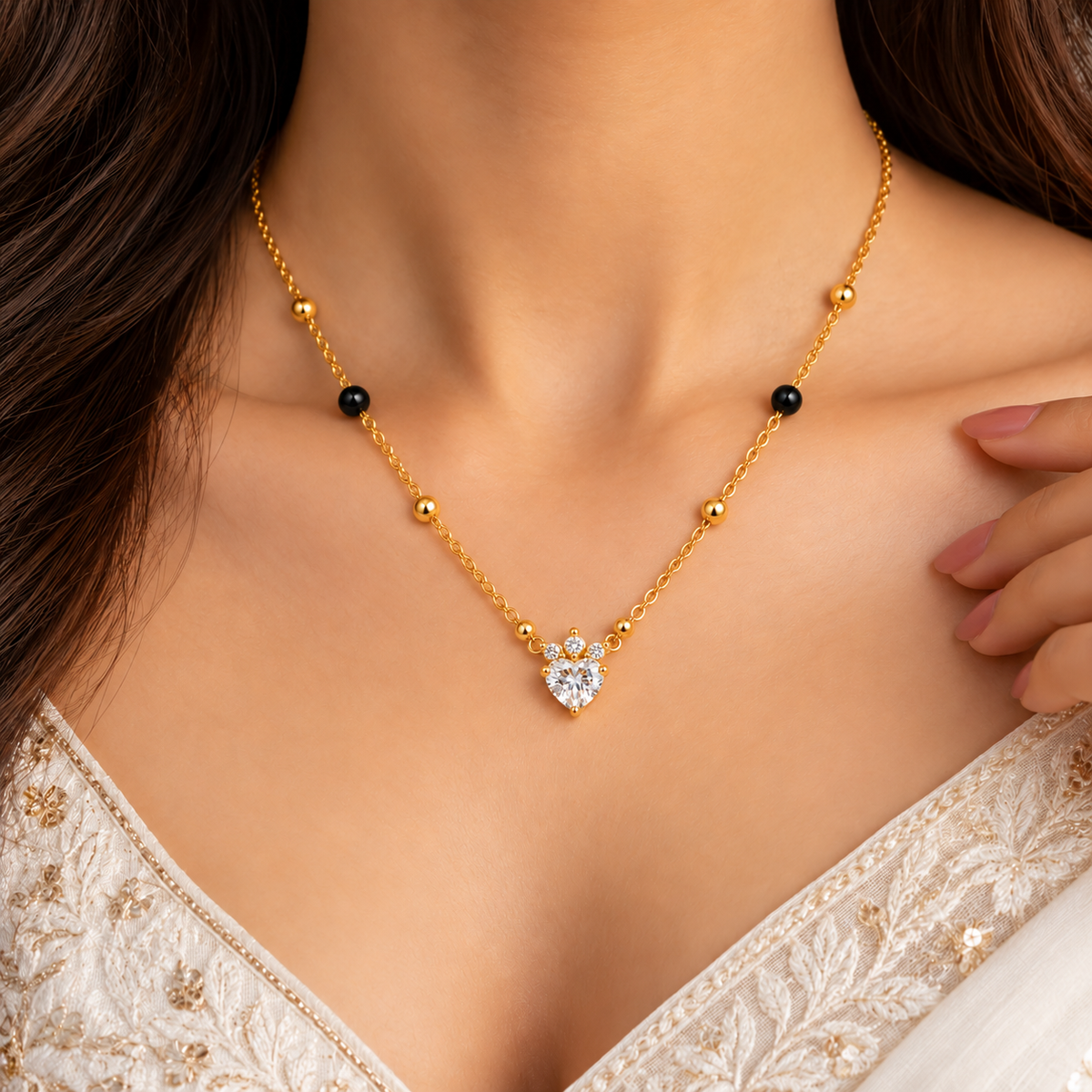 18K Gold Tone Anti-Tarnish Crown Heart Mangalsutra for Women