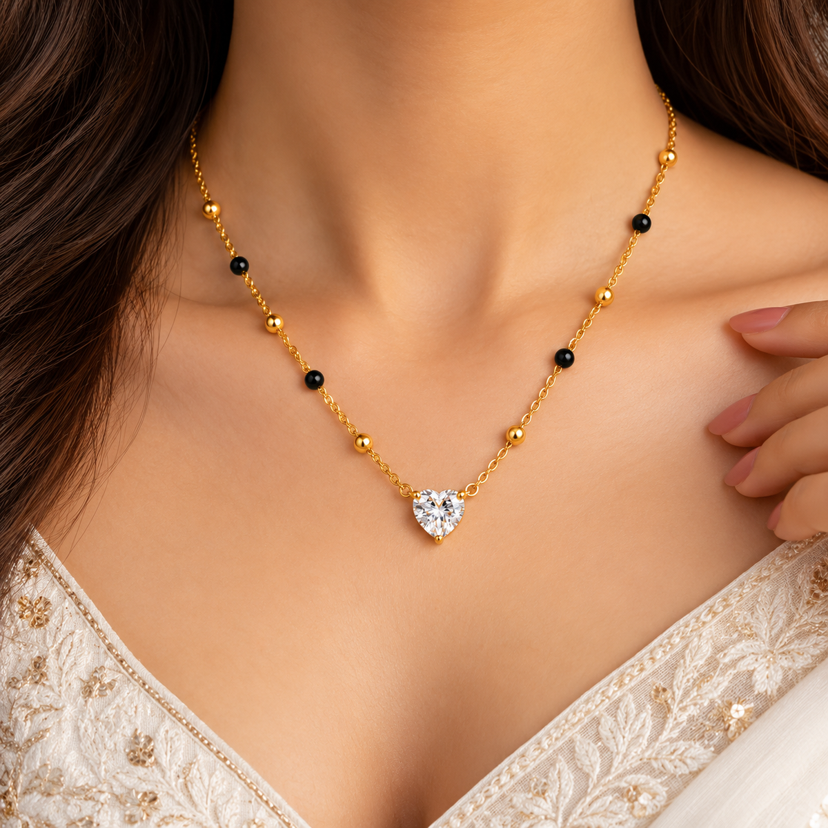18K Gold Tone Anti-Tarnish Heart Solitaire Mangalsutra for Women