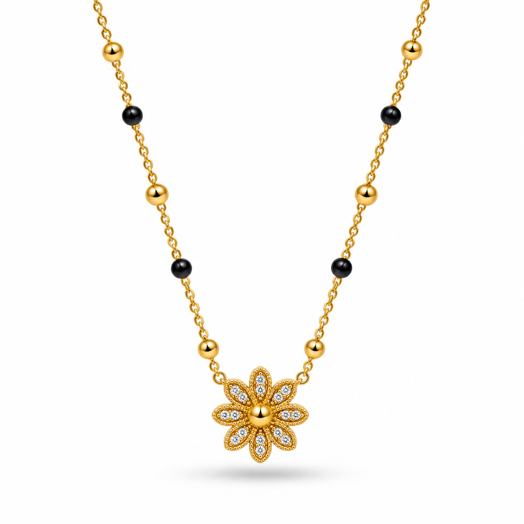 18K Gold Tone Anti-Tarnish Daisy Pendant Mangalsutra