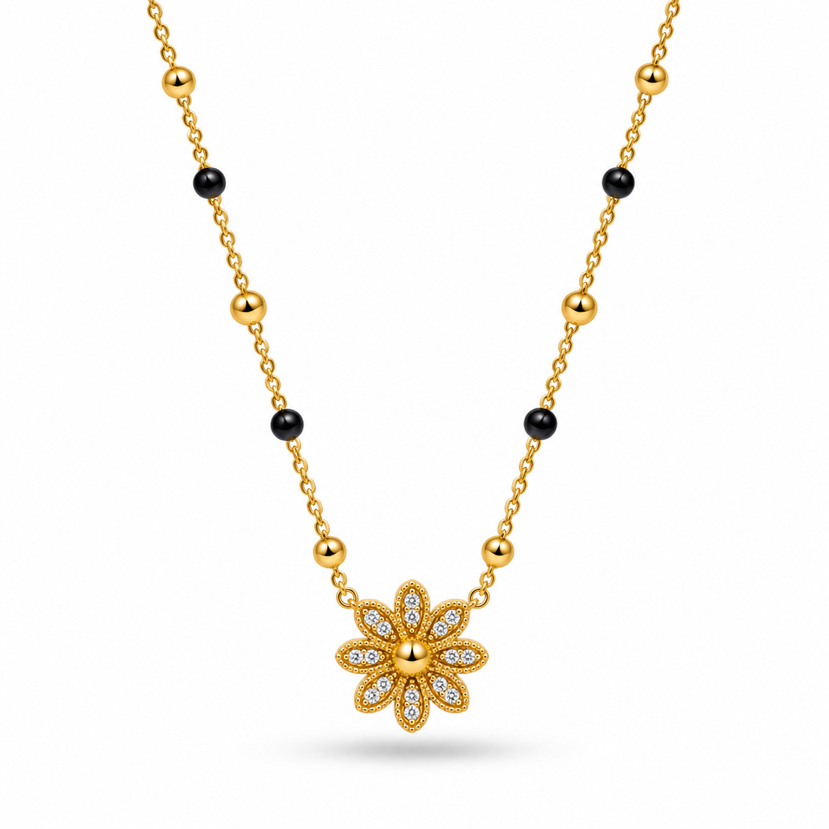 18K Gold Tone Anti-Tarnish Daisy Pendant Mangalsutra